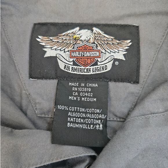 Vintage Harley Davidson Gray Snap Front Wolf Embroidered Long Sleeve Medium - Picture 2 of 8